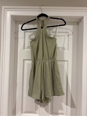 Le Lis Olive Green Ribbed Halter Romper